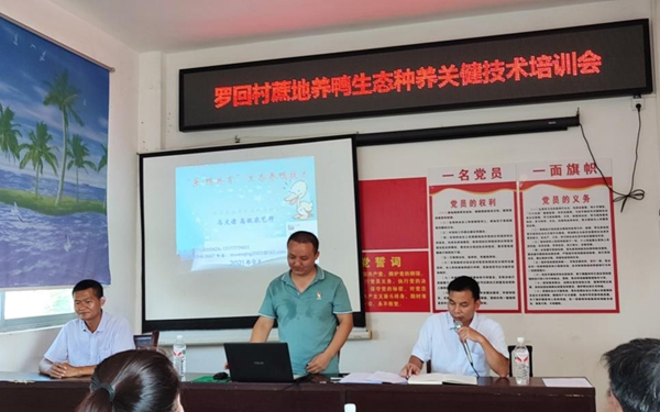 馬文清開展蔗地生態(tài)養(yǎng)鴨技術(shù)培訓(xùn)。